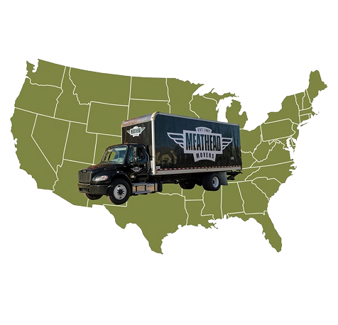 Meathead Movers truck over a map of the United States