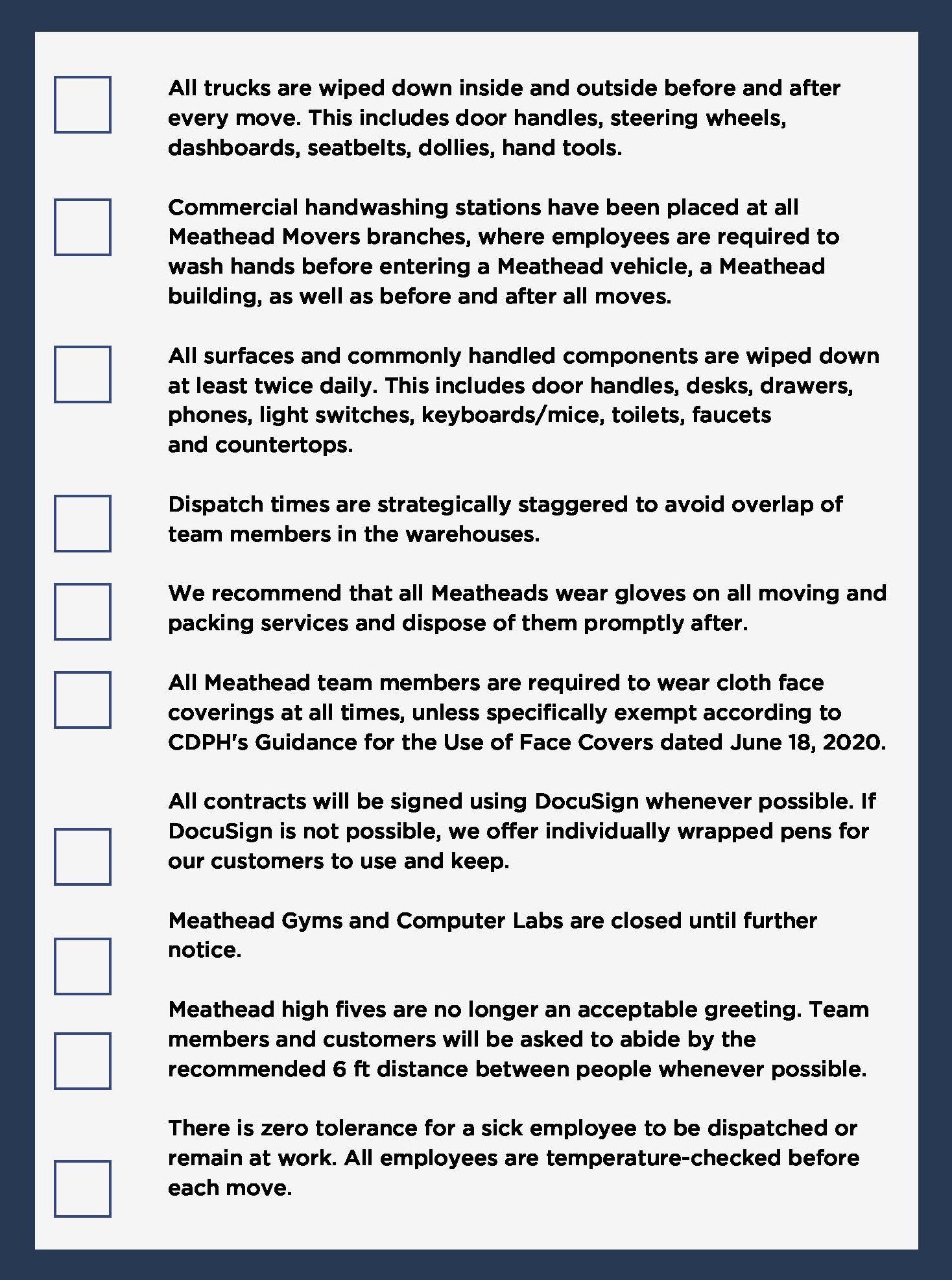 COVID Moving Checklist